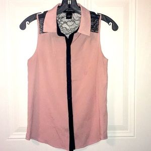 •Wet Seal• Pink Button Down w/Black Lace Design